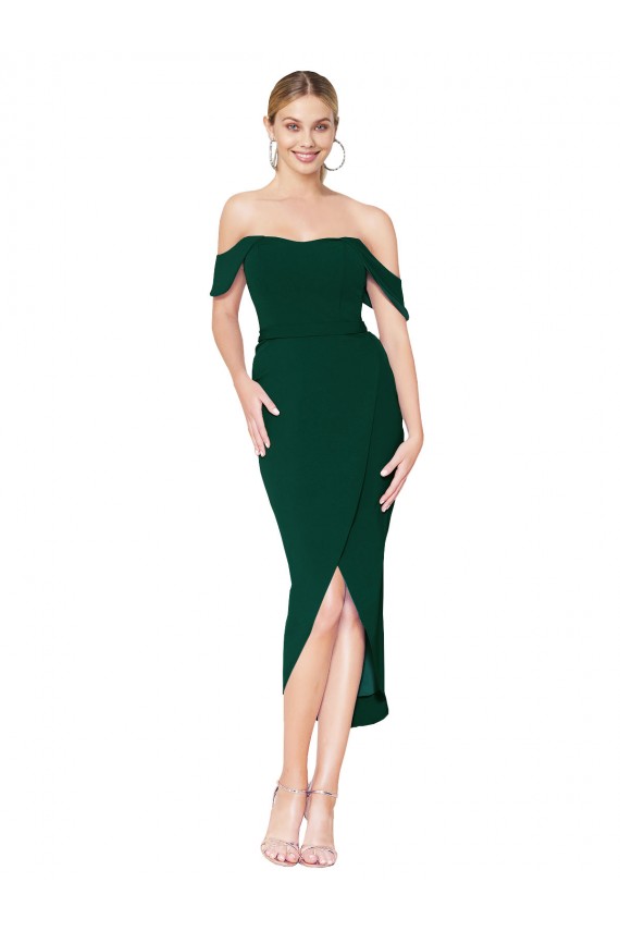 Purchase Off the Shoulder Short Knee Length Crepe Wrap Cocktail Prom Dress / Homecoming Dress
