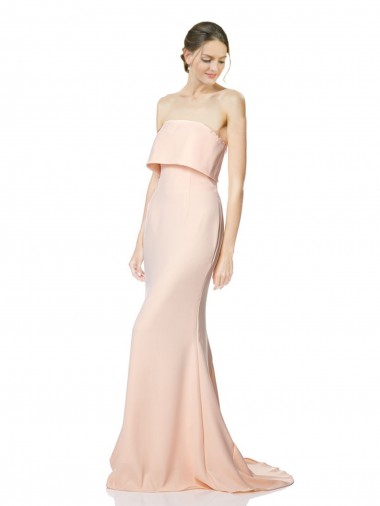 Purchase High Neck Strapless Long Crepe Maxi Prom Dress with Overlay