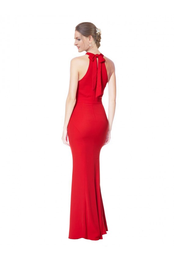 Purchase Halter Neck Keyhole Back Sleeveless Crepe Maxi Prom Dress