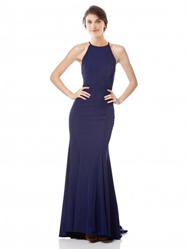 Purchase High Neck Fishtail Crepe Prom Dress with Open Back Detail