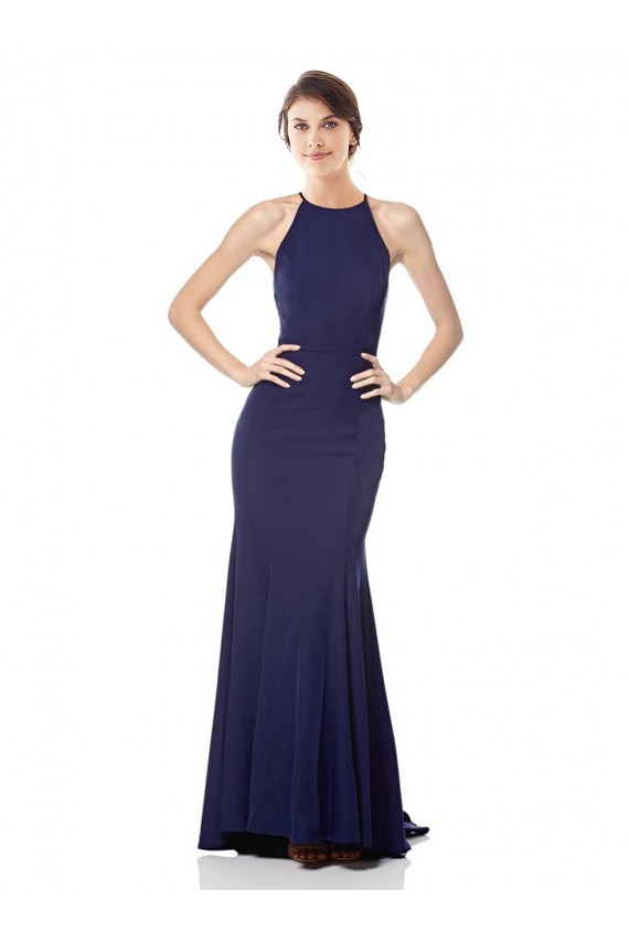 Purchase High Neck Fishtail Crepe Prom Dress with Open Back Detail