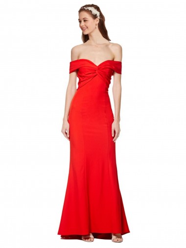 Purchase Cross Front and Back Bardot Sleeveless Crepe Maxi Prom Dress