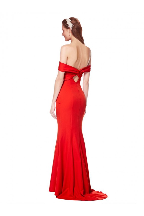 Purchase Cross Front and Back Bardot Sleeveless Crepe Maxi Prom Dress