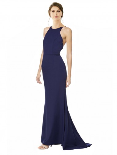 Purchase Fishtail High Neck Maxi Crepe Bridesmiad Dress with Strappy Back Detail