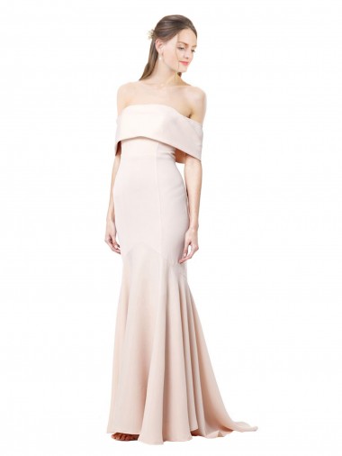 Purchase Mermaid Bardot Maxi Crepe Bridesmiad Dress with Fishtail Train