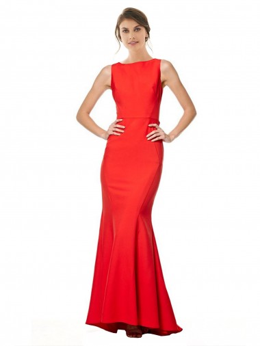 Purchase High Neck Maxi Crepe Bridesmiad Dress with Exaggerated Back Ruffle