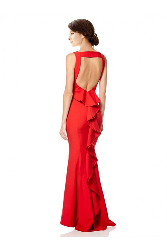 Purchase High Neck Maxi Crepe Bridesmiad Dress with Exaggerated Back Ruffle