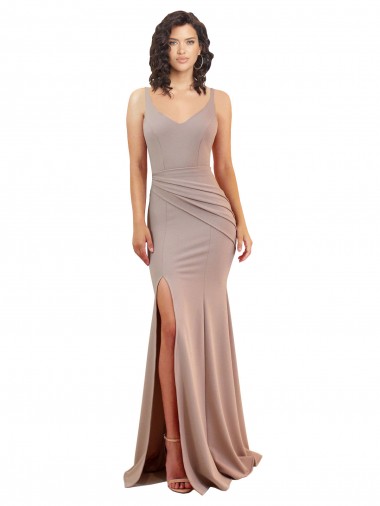 Purchase Fishtail Shape V-Neck Crepe Prom Dress with Slit
