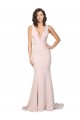 Purchase Deep Plunging V-Neckline Full Length Crepe Prom Dress with Deep V-Backline