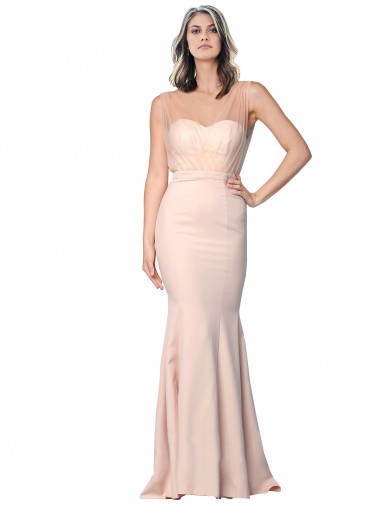 Purchase Full Length Sweetheart Crepe Prom Dress with Tulle Overlay