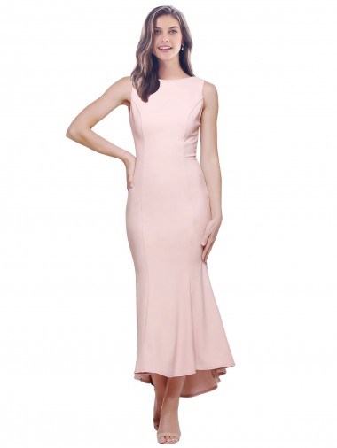Purchase High Neck Low V-Back Midi Length Crepe Cocktail Dress / Prom Dress