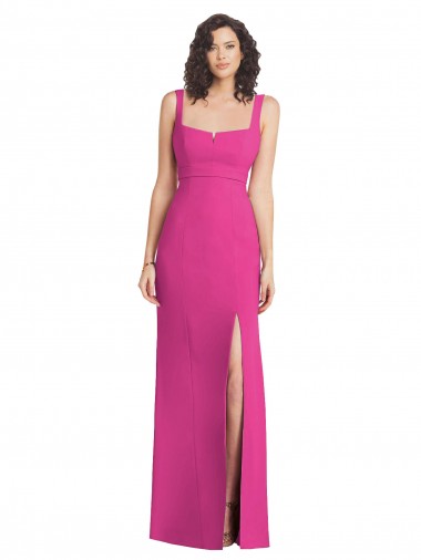 Purchase Wide Strap Notch Empire Waist Bridesaid Dress with Front Slit
