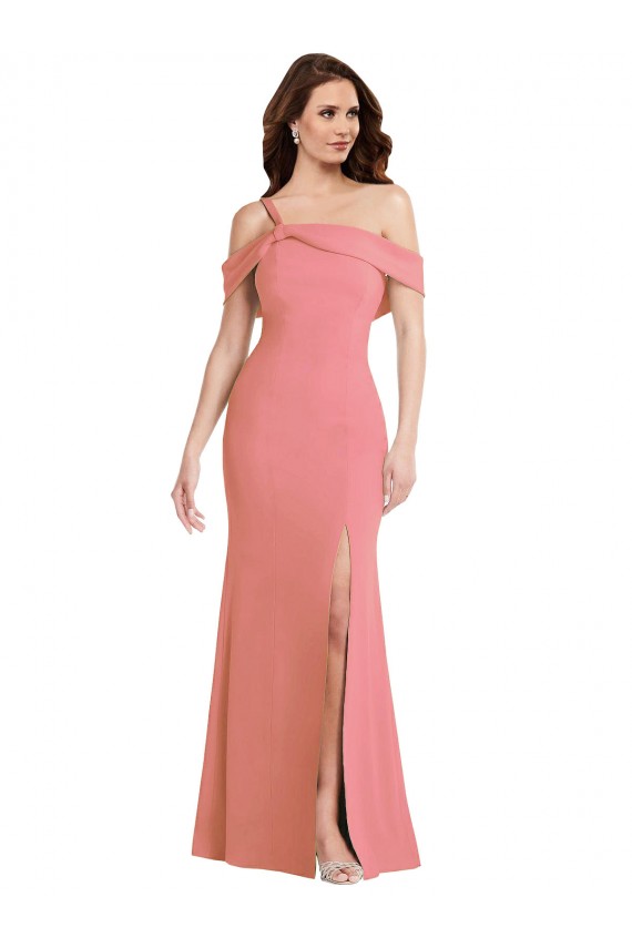Purchase One Shoulder Draped Cuff Maxi Prom Dress with Front Slit