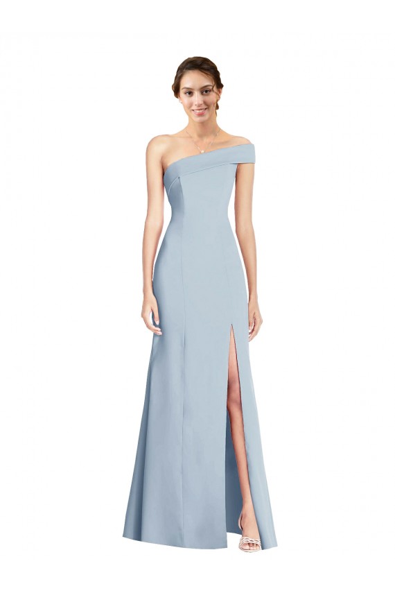 Purchase Asymmetrical Off the Shoulder Cuff Trumpet Crepe Prom Dress With Front Slit