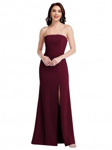 Purchase Strapless Crepe Maxi Prom Dress with Front Slit