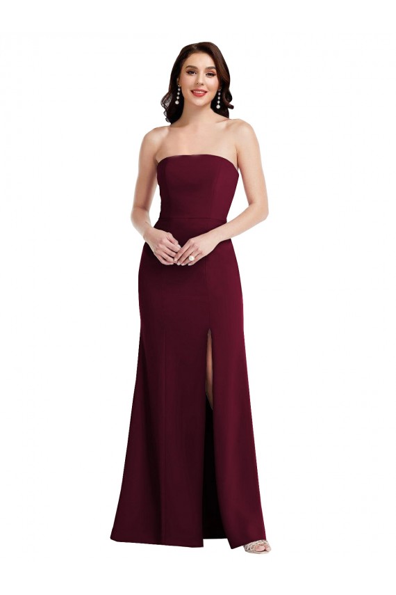 Purchase Strapless Crepe Maxi Prom Dress with Front Slit