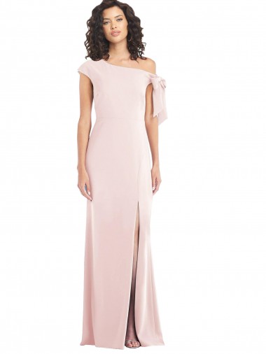 Purchase Off the Shoulder Tie Detail Trumpet Crepe Prom Dress with Front Slit