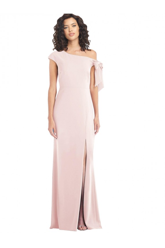 Purchase Off the Shoulder Tie Detail Trumpet Crepe Prom Dress with Front Slit