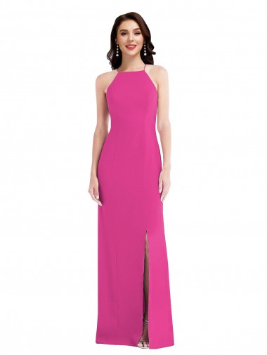 Purchase Open Back High Neck Halter Trumpet Crepe Prom Dress