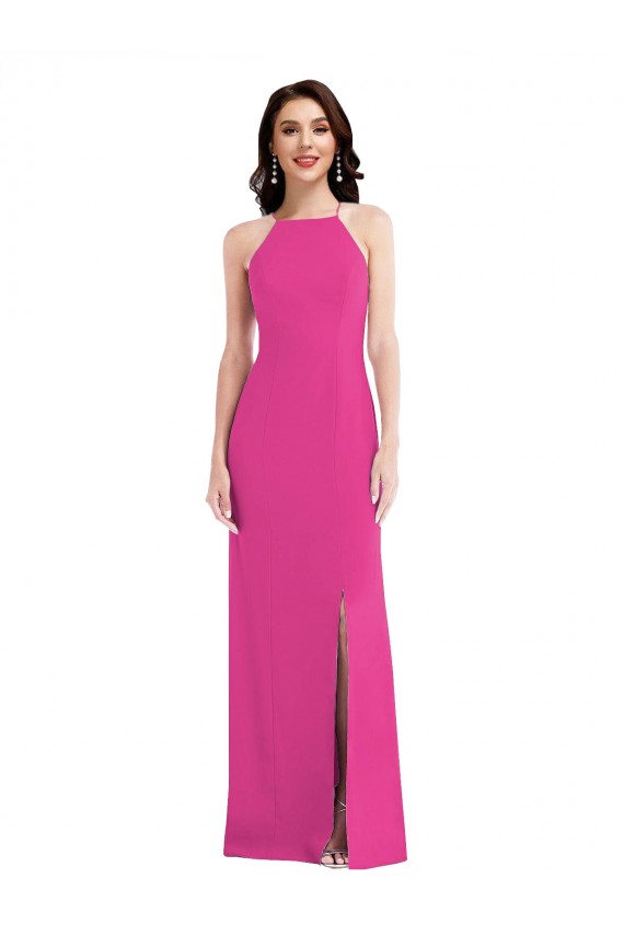 Purchase Open Back High Neck Halter Trumpet Crepe Prom Dress