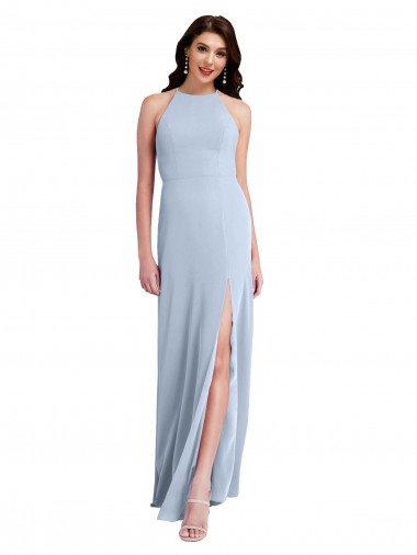 Purchase Fit and Flare High Neck Crepe Prom Dress with Side Slit