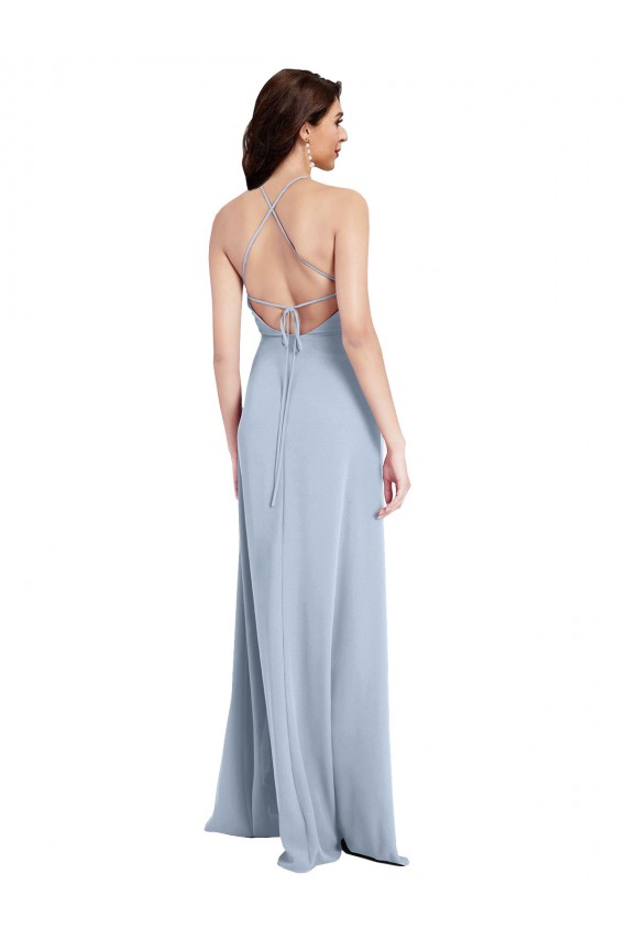 Purchase Fit and Flare High Neck Crepe Prom Dress with Side Slit