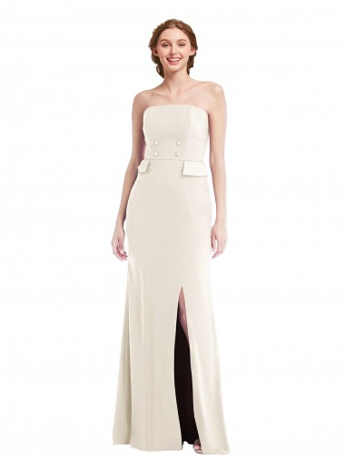 Purchase Long Strapless Tuxedo Maxi Prom Dress with Front Slit & Pockets