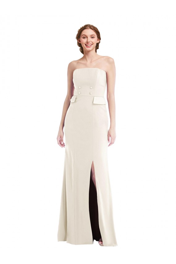 Purchase Long Strapless Tuxedo Maxi Prom Dress with Front Slit & Pockets