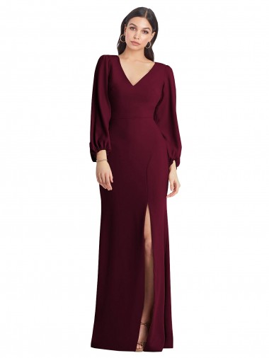 Purchase Long Puff Sleeve V-Neck Trumpet Maxi Prom Dress