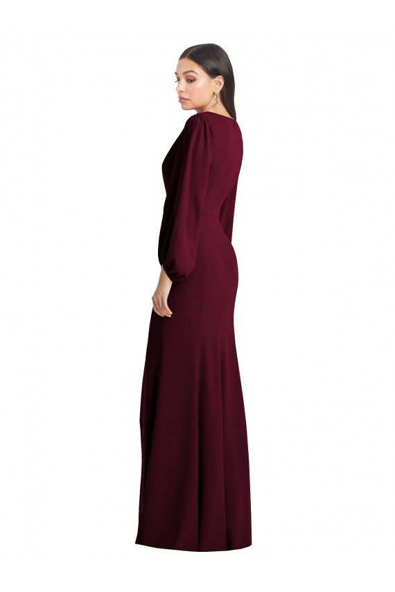 Purchase Long Puff Sleeve V-Neck Trumpet Maxi Prom Dress