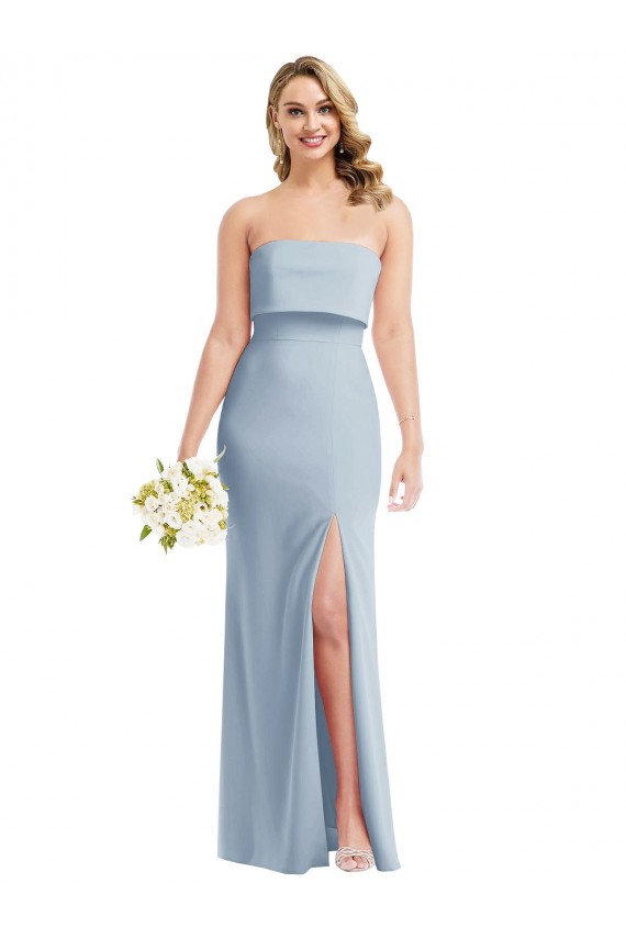 Purchase Strapless Overlay Bodice Crepe Maxi Prom Dress with Front Slit