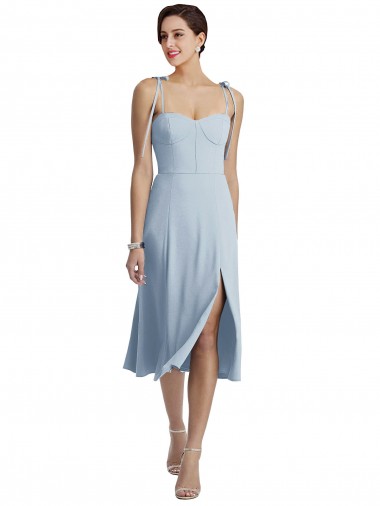 Purchase Midi Cocktail Length Bustier Crepe Prom Dress with Back Bow Straps