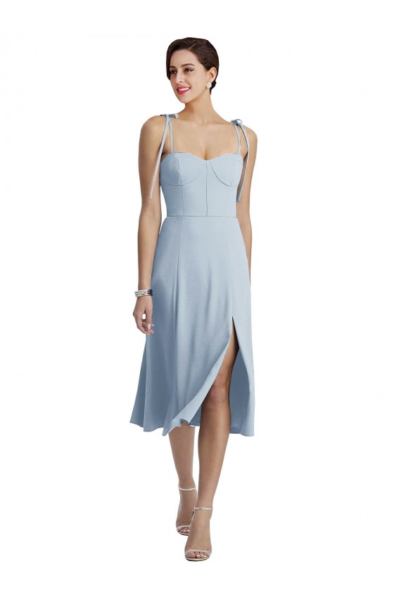 Purchase Midi Cocktail Length Bustier Crepe Prom Dress with Back Bow Straps