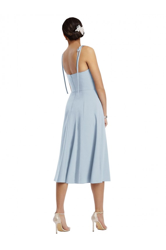Purchase Midi Cocktail Length Bustier Crepe Prom Dress with Back Bow Straps