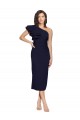 Purchase Ruched Midi Length Short Crepe Cocktail Prom Dress / Homecoming Dress with Shoulder Ruffles
