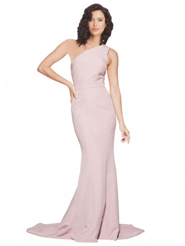 Purchase Long Sweep Train One Shoulder Crepe Prom Dress with Side Leg Split