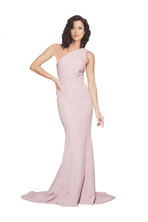 Purchase Long Sweep Train One Shoulder Crepe Prom Dress with Side Leg Split