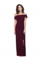 Purchase Fitted Full Length Off the Shoulder Crepe Prom Dress with Side Split and Waist Tie