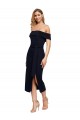 Purchase Fitted Short Midi Length Off the Shoulder Crepe Cocktail Prom Dress / Homecoming Dress with Side Split and Waist Tie