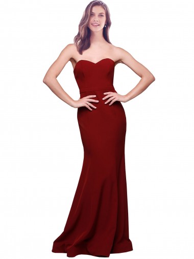 Purchase Long Full Length Sweetheart Slim Crepe Prom Dress with Strapless Bodice