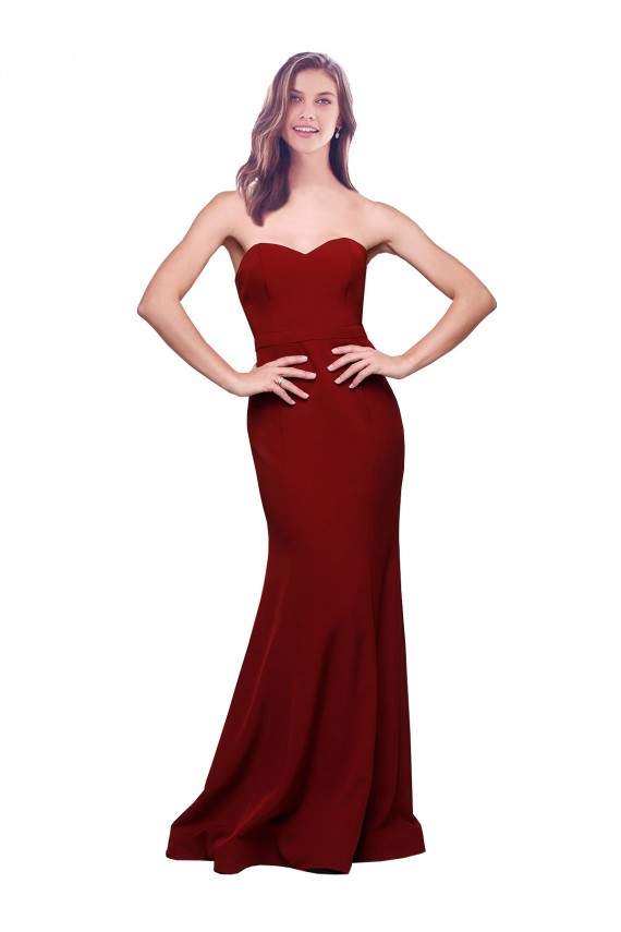 Purchase Long Full Length Sweetheart Slim Crepe Prom Dress with Strapless Bodice