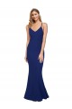 Purchase Full Length V-Neckline Crepe Prom Dress with Thin Straps and Fulted Skirt
