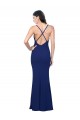 Purchase Full Length V-Neckline Crepe Prom Dress with Thin Straps and Fulted Skirt
