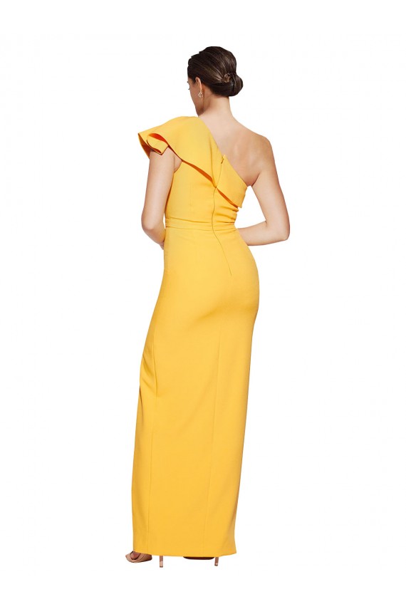 Purchase One Shoulder Floor Length Crepe Prom Dress with Thigh High Split