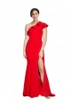 Purchase One Shoulder Long Sweep Train Crepe Prom Dress with Thigh High Split