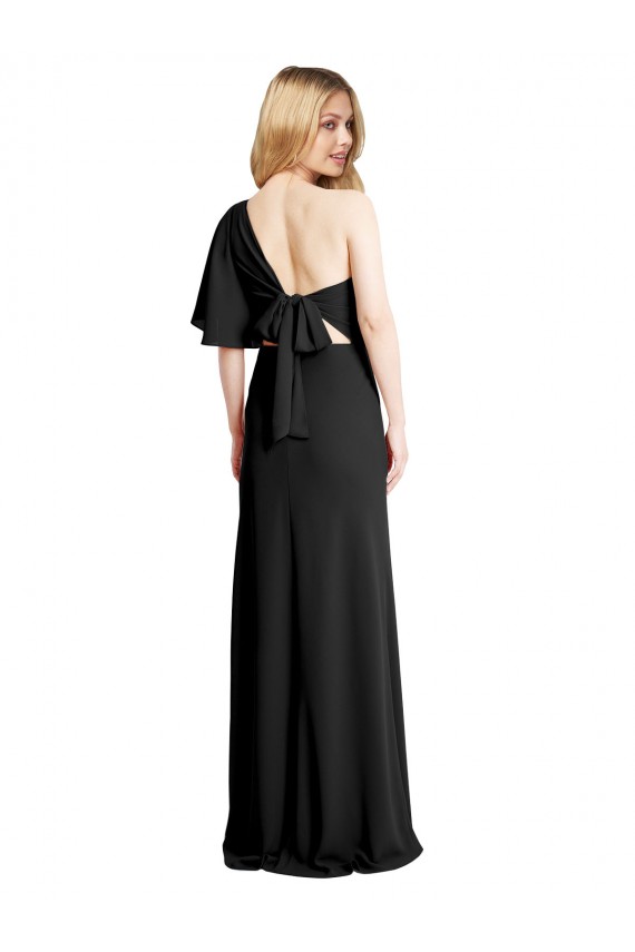 Purchase Pleated One Shoulder Flutter Sleeves Slim Crepe Prom Dress