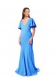 Purchase Short Sleeves Long V-Neck Crepe Prom Dress with V-Back