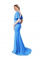 Purchase Short Sleeves Long V-Neck Crepe Prom Dress with V-Back