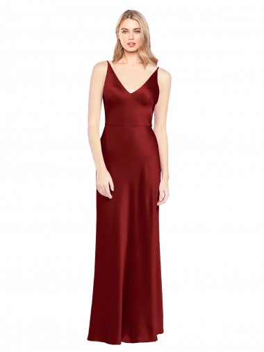 Purchase Full Length Long Stretch Satin Slip Prom Dress V-Back