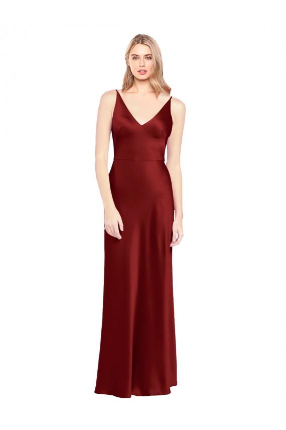 Purchase Full Length Long Stretch Satin Slip Prom Dress V-Back